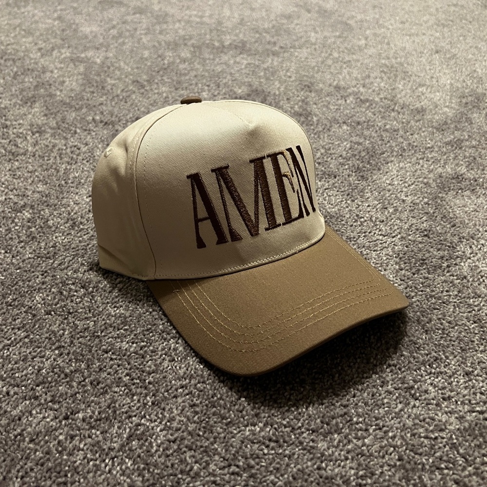 AMEN Embroidered Two-Tone Baseball Cap - Beige & Brown